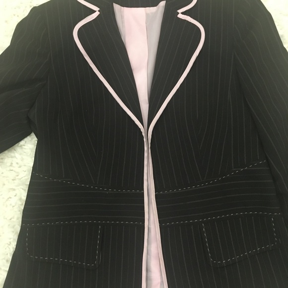 Black pink pinstripe open blazer suit sz4 - Picture 3 of 6